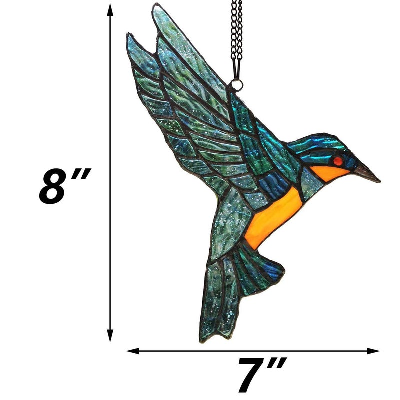Bieye W10049 Hummingbird Tiffany Style Stained Glass Window Hangings Suncatcher with Chain and Suction Cup Hook (7" W x 8" H) - Image 4